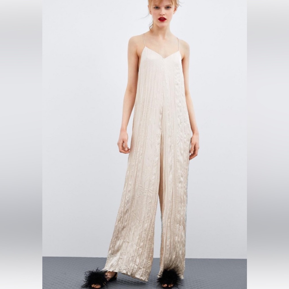 Zara Silky Creased Jumpsuit Size Small NWT